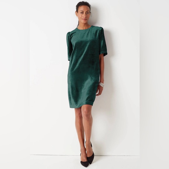 J. Jill Prusian Blue Textured Velvet Puff Sleeve Dress NWT Size XL - Picture 1 of 13